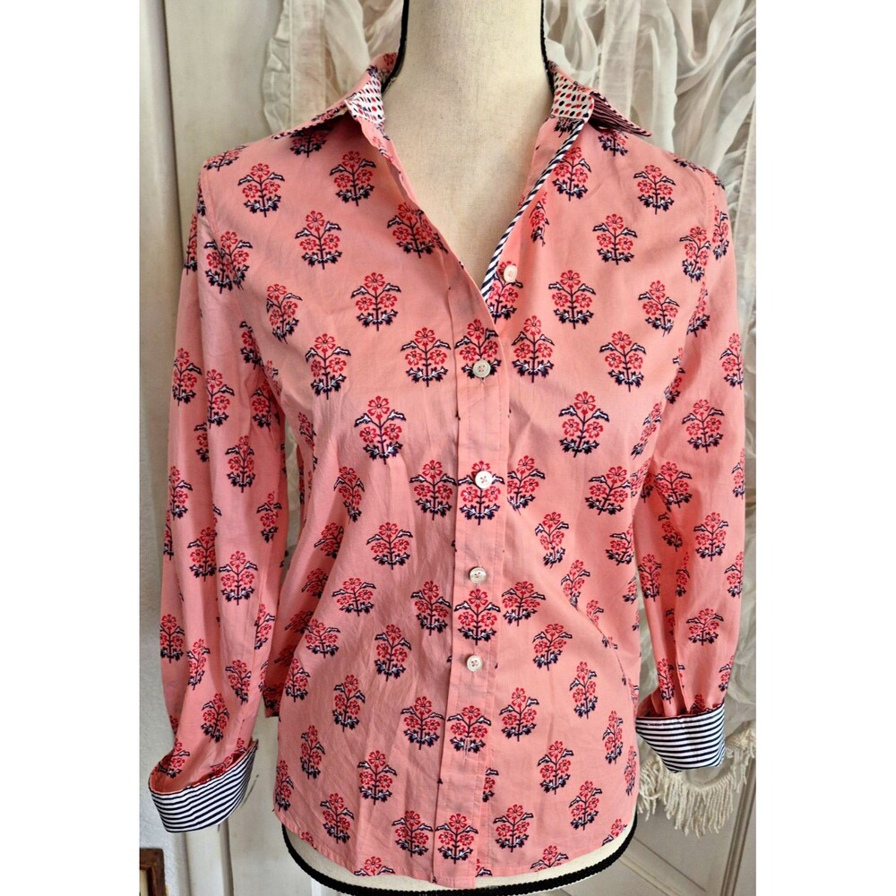 Talbots Floral Button Up Blouse Women Size P Cotton